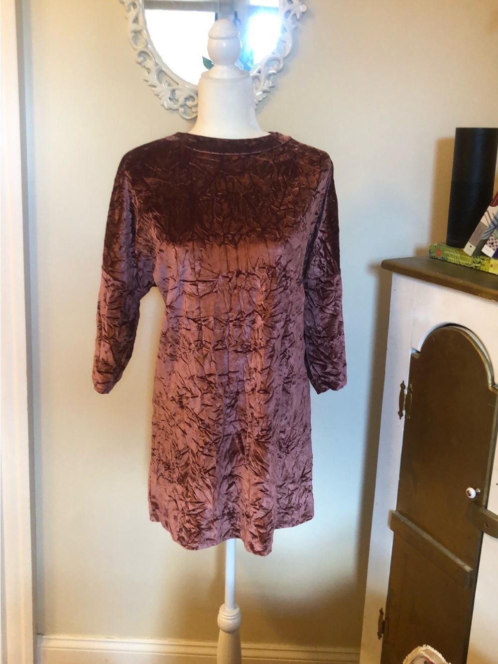 Zara Crushed Velvet Mini Dress - Mauve